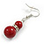 Dark Red Double Ceramic Bead with Crystal Ring Drop Earrings in Silver Tone - 40mm Long - view 6