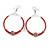 50mm Large Red Glass Bead with Crystal Ball Hoop Earrings in Silver Tone - 75mm Drop - view 7