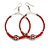 50mm Large Red Glass Bead with Crystal Ball Hoop Earrings in Silver Tone - 75mm Drop - view 8
