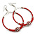 50mm Large Red Glass Bead with Crystal Ball Hoop Earrings in Silver Tone - 75mm Drop - view 4