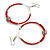 50mm Large Red Glass Bead with Crystal Ball Hoop Earrings in Silver Tone - 75mm Drop - view 6