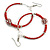50mm Large Red Glass Bead with Crystal Ball Hoop Earrings in Silver Tone - 75mm Drop - view 2