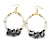 50mm Large White Glass Black Sea Shell Hoop Earrings in Gold Tone - 90mm Drop - view 2