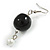 Black Glass and Pearl Beaded Drop Earrings In Silver Tone - 60mm Long - view 4