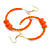 50mm Large Orange Glass, Acrylic Bead Hoop Earrings in Gold Tone - 75mm Drop - view 2