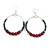 55mm Large Hematite Glass Bead and Ox Blood Faux Pearl Hoop Earrings In Silver Tone - 80mm Drop - view 4