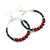 55mm Large Hematite Glass Bead and Ox Blood Faux Pearl Hoop Earrings In Silver Tone - 80mm Drop - view 5