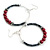 55mm Large Hematite Glass Bead and Ox Blood Faux Pearl Hoop Earrings In Silver Tone - 80mm Drop - view 2