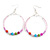 50mm Pink Glass and Multicoloured Ceramic Bead Large Hoop Earrings in Silver Tone - 75mm Drop - view 6