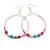 50mm Pink Glass and Multicoloured Ceramic Bead Large Hoop Earrings in Silver Tone - 75mm Drop - view 2