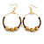 45mm Brown Glass and Natural Wood Bead Medium Hoop Earrings In Gold Tone - 65mm Drop - view 6