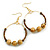 45mm Brown Glass and Natural Wood Bead Medium Hoop Earrings In Gold Tone - 65mm Drop