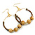 45mm Brown Glass and Natural Wood Bead Medium Hoop Earrings In Gold Tone - 65mm Drop - view 8