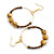 45mm Brown Glass and Natural Wood Bead Medium Hoop Earrings In Gold Tone - 65mm Drop - view 5