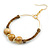 45mm Brown Glass and Natural Wood Bead Medium Hoop Earrings In Gold Tone - 65mm Drop - view 4