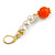 60mm Long Cream Faux Pearl Orange Acrylic Bead Drop Earrings in Gold Tone - view 4
