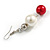 60mm Red/ Cream Glass Bead Drop Earrings In Silver Tone - view 5