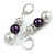 Light Grey/ Purple Glass Bead with Crystal Ring Drop Earrings in Silver Tone - 50mm L - view 2