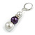 Light Grey/ Purple Glass Bead with Crystal Ring Drop Earrings in Silver Tone - 50mm L - view 5