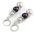 Light Grey/ Purple Glass Bead with Crystal Ring Drop Earrings in Silver Tone - 50mm L - view 6