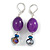 Fancy Purple Glass Crystal Bead Drop Earrings In Silver Tone - 55mm Drop