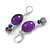 Fancy Purple Glass Crystal Bead Drop Earrings In Silver Tone - 55mm Drop - view 2