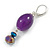 Fancy Purple Glass Crystal Bead Drop Earrings In Silver Tone - 55mm Drop - view 4