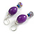 Fancy Purple Glass Crystal Bead Drop Earrings In Silver Tone - 55mm Drop - view 5