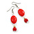 Red Acrylic/ Ceramic Beaded Drop Earrings in Silver Tone - 60mm L - view 2