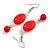 Red Acrylic/ Ceramic Beaded Drop Earrings in Silver Tone - 60mm L - view 4