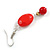 Red Acrylic/ Ceramic Beaded Drop Earrings in Silver Tone - 60mm L - view 5