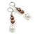 Cream/ Brown Faux Pearl Bead Drop Earrings in Silver Tone - 60mm L - view 4