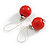 20mm Diameter Red Wood Dangle Bead Kidney Wire Closure Earrings in Silver Tone - 65mm L - view 3