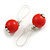 20mm Diameter Red Wood Dangle Bead Kidney Wire Closure Earrings in Silver Tone - 65mm L - view 4