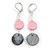 Pink/ Grey Black Shell Bead Drop Earrings In Silver Tone - 55mm L - view 2