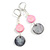 Pink/ Grey Black Shell Bead Drop Earrings In Silver Tone - 55mm L