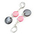 Pink/ Grey Black Shell Bead Drop Earrings In Silver Tone - 55mm L - view 4