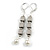 Trendy Square Hematite Faux Pearl Bead Drop Earrings In Silver Tone - 70mm Drop - view 2