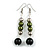 75mm Olive Green Glass/ Black Ceramic Bead Drop Earrings In Silver Tone