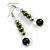 75mm Olive Green Glass/ Black Ceramic Bead Drop Earrings In Silver Tone - view 4