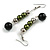75mm Olive Green Glass/ Black Ceramic Bead Drop Earrings In Silver Tone - view 2