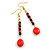 Black/ Red Glass Acrylic Bead Drop Earrings in Gold Tone - 70mm L - view 2