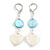 White/ Light Blue Shell Heart Beaded Drop Earrings In Silver Tone - 60mm L