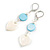 White/ Light Blue Shell Heart Beaded Drop Earrings In Silver Tone - 60mm L - view 2