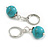10mm Delicate Round Turquoise Bead Drop Earrings Silver Tone - 35mm Long - view 4