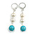 55mm Delicate Turquoise Faux Pearl Bead Drop Earrings In Silver Tone
