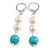 55mm Delicate Turquoise Faux Pearl Bead Drop Earrings In Silver Tone - view 3