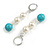 55mm Delicate Turquoise Faux Pearl Bead Drop Earrings In Silver Tone - view 2