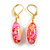Pink/ Yellow Oval Glass Bead Drop Earrings In Gold Tone - 45mm L