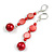 Red Shell Glass Bead Drop Earrings in Silver Tone - 70mm L - view 2